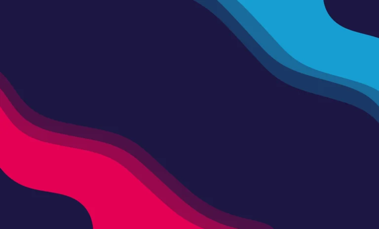 Blue and pink abstract waves on a navy blue background.